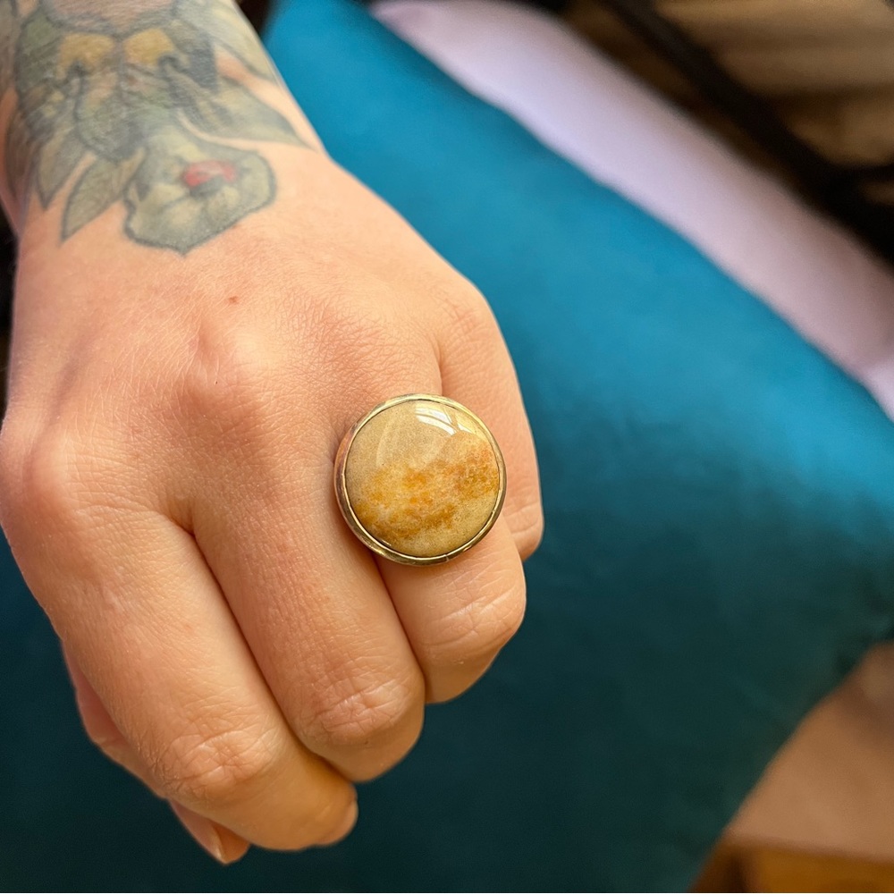 Round Jasper Jupiter Ring 925 Silver size 7